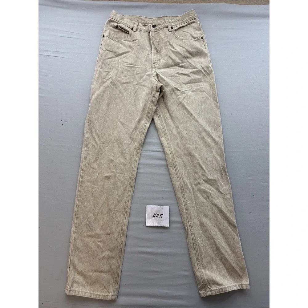 Vintage Made in USA Women's Beige Cotton Straight Leg High Rise Jeans Size 12